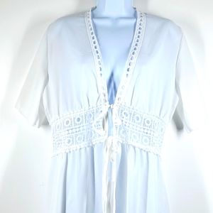 White Boho Crochet Beach Bathing Suit Cover Up Maxi Dress L NWOT